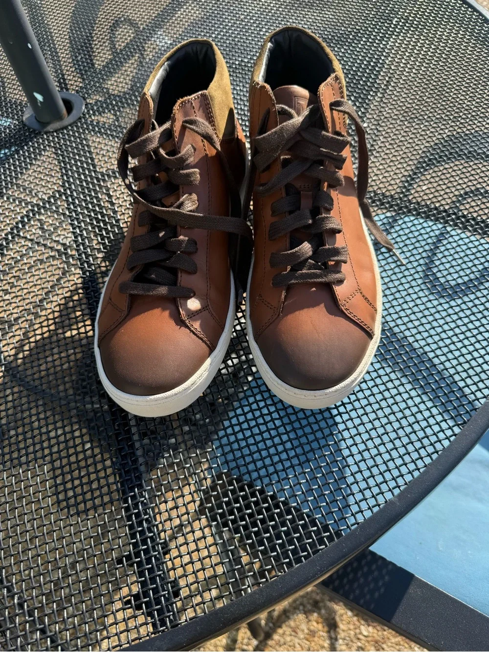 Bruno Magli Brown Leather Chukka Sneakers with Olive Suede Collar